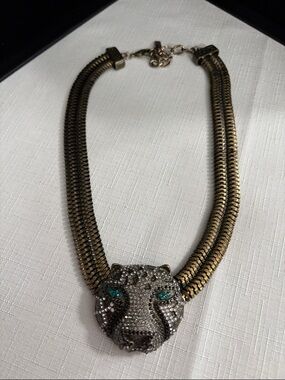 Gold-Tone Panther Statement Necklace with Crystal Accents